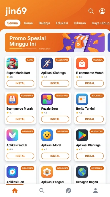 Tampilan katalog aplikasi jin69