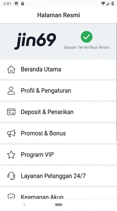 Tampilan kanal resmi jin69